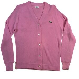 Vintage Haymaker‎ Pink Orlon Acrylic Cardigan Sweater Embroidered Crocodile Logo